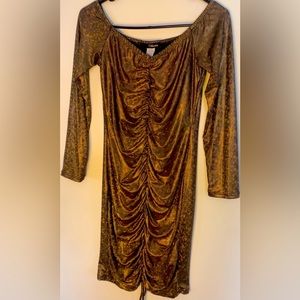 Metallic Bronze Off the Shoulders Party Dress